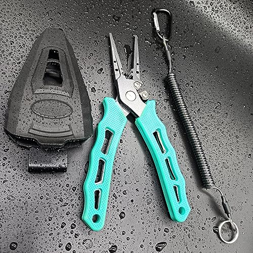 Fishing Pliers,Saltwater Resistant Fishing Gear,Fly Fishing Tools Set,Hook Remover Split Ring,Ice Fishing Gifts for Men - color: Blue Tool Set