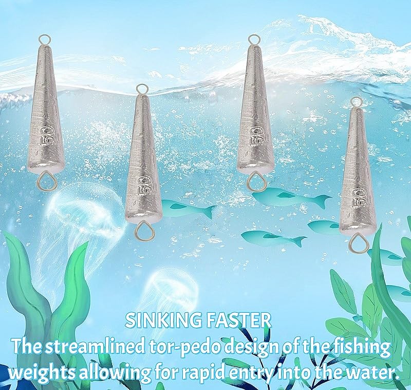 10PCS Fishing Weights Torpedo Sinkers Inline Trolling Sinkers Weights Kit Fishing Sinkers Catfishing Sinkers Saltwater Fishing Torpedo Weights Double Ring Sinkers-1oz(30g) - size: 1.76oz(50g)-8Pcs
