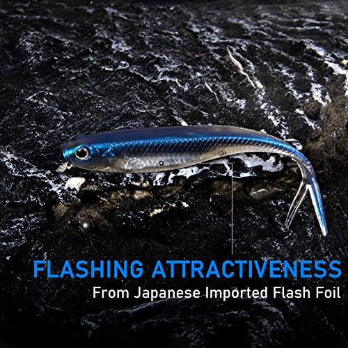 Dr.Fish Soft Plastic Baits, Fork Tail Soft Jerkbait Minnow Lures, 3 to 4-3/4 Inches Soft Swimbaits Jerk Shad Baits Crappie Bass Fishing Lures - color: Blue, size: 4"-5 Pack