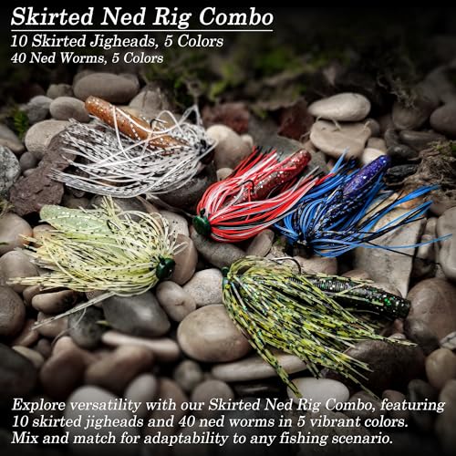 Ned Rig Jig Heads Soft Plastic Worms Fishing Lures Kit, 60/50/10 Pcs Weedless Skirted Mushroom Ned Rigs Jighead Hooks Stick Baits Bass Fishing Lures for Freshwater Saltwater - color: 50 Pcs Ned Lures