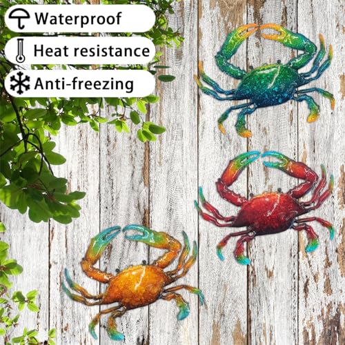 John's Studio Metal Crab Sea Wall Decor Outdoor Garden Hanging Art Sculptures Home Ocean Theme Decorations for Kitchen Bathroom and Pool - 3 PCS - color: Crab 3PCS