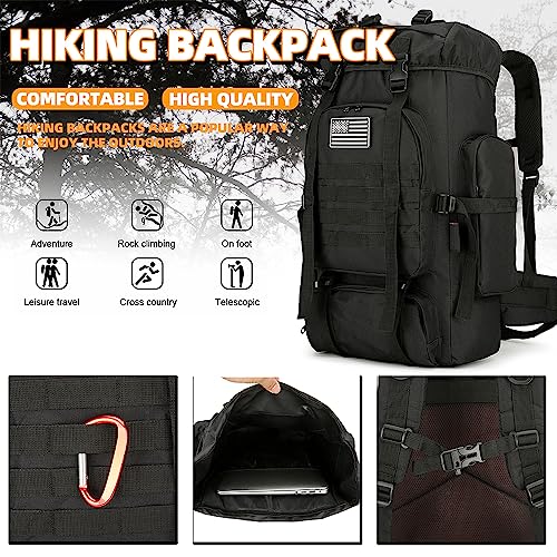 45L Hiking Backpack Waterproof Travel Backpack Lightweight Outdoor Daypack Camping Backpack for Men Women (Black) - color: Black