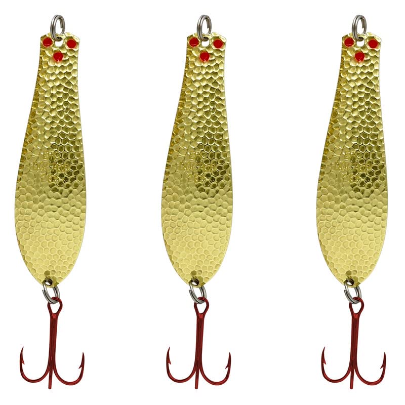 Doctor Spoons Fishing Lures Series - Made in USA - Saltwater & Freshwater - Eagle Claw Hook - Walleye, Bass, Northern, Pike, Salmon, Trout, Striper - Casting, Jigging, Trolling, 3 Pack - color: Hammered Gold, size: 1 7/8" | 1/4 oz