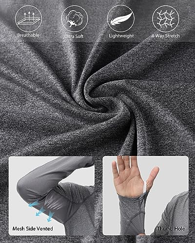 Roadbox Mens UPF 50+ Fishing Shirts, Long Sleeve UV Sun Hoodie, Hiking Running Swim Athletic Workout Shirt - color: A01-dark Gray, size: Medium