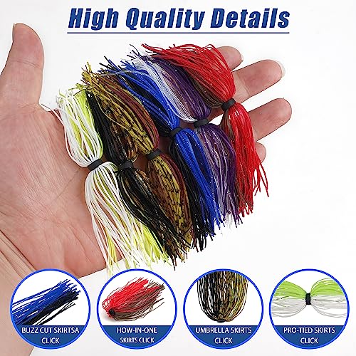 Spinner Bait Skirt Silicone Jig Skirts Replacement DIY Fishing Lures,Fishing Lure Making Supplies Spinnerbaits Fishing Skirts Squid Jig Lures Skirts Casting Jigs Football 50 Strands - color: 12 Bundles