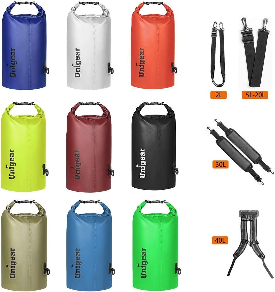 Unigear Dry Bag Waterproof, 2L/5L/10L/20L/30L/40L Floating and Lightweight Bags for Kayaking, Boating, Fishing, Swimming and Camping with Waterproof Phone Case - color: Pale Yellow, size: 10L