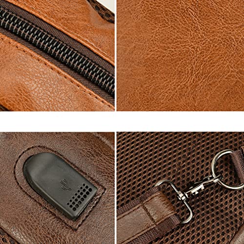 Genuine Leather Sling Bag for Men Women Shoulder Backpack Satchel Crossbody Chest Casual Outdoor Daypack - color: #06brown