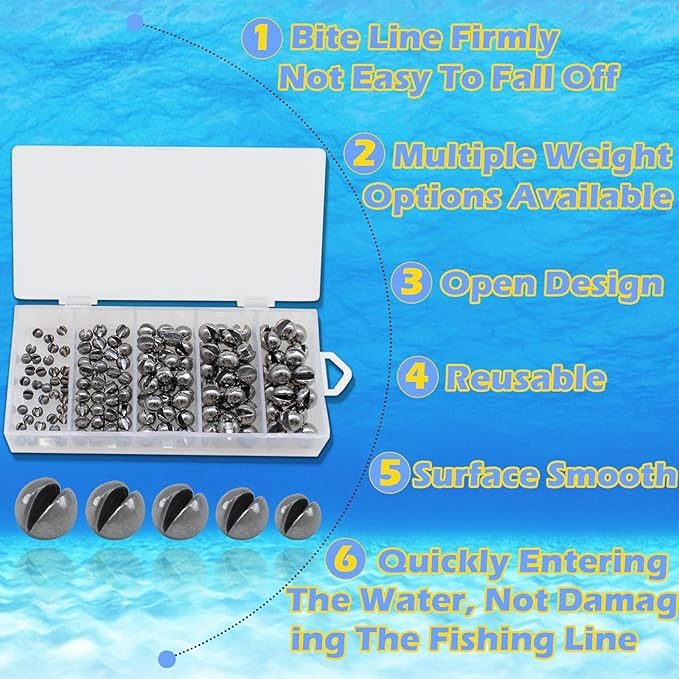 250/150pcs Split Shot Fishing Sinkers, Fishing Weights Sinkers Open Mouth Design Weights Clip Freshwater Saltwater Fishing Accessories - style: 150pcs Round