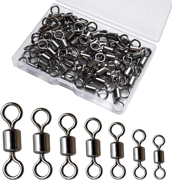 Fishing Rolling Swivels Ball Bearing Swivel Snap Connector,Stainless Steel Black Nickel Bearing Swivels Hook line Connector for Saltwater Freshwater Test 29-282lb - size: 1/0-125lb-50pcs
