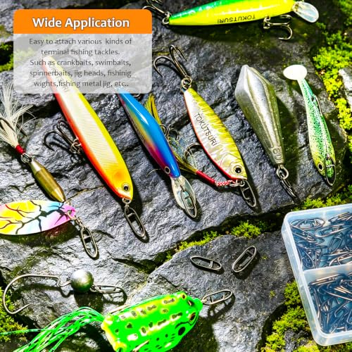 Fishing Speed Clips, Quick Change Clips for Lures 100Pcs | Fishing Power Clips, 2 Size Pack, Stainless Steel, Saltwater Freshwater , Poppers Spinnerbaits Crankbaits Quick Snap, Black - size: Set E (27lb+45lb) 100Pcs