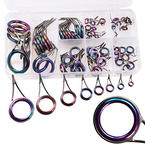 QualyQualy Fishing Rod Tip Repair Kit 40pcs/75pcs Fishing Rod Guides Stainless Steel Ceramic Ring Rod Tip Guide Replacement Baitcasting Fishing Rod Repair Kit - color: A- Rod Guides Single Foot 75Pcs