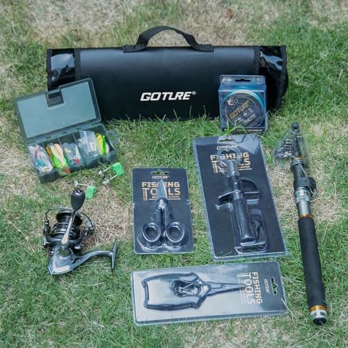 Goture Fishing Rod and Reel Combos,1.8M-2.7M Telescopic Fishing Pole Spinning Reel Line Lures Set with Carrier Bag,Telescopic Rod Kit for Starter Travel Saltwater Freshwater Gear Gift - color: C5:Fishing Full Kit with Carrier Bag, size: 7 ft/2.1 m