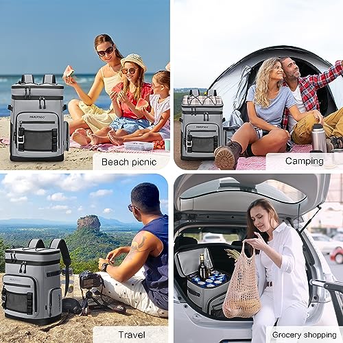 Hulongo Large Waterproof Insulated Cooler Backpack for Men & Women, Leak Proof Cooler Backpack for Camping, Beach, Fishing, Picnic, Travel, Outdoor, 30L, 48Cans - color: gray