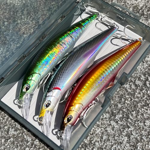 3pcs Sinking Bass Fishing Lures Saltwater Long Casting Laser Minnow Fishing Baits Hard Lure Fishing Kits Accessories (AH - color: AH1445A-5.5'' 1.6oz