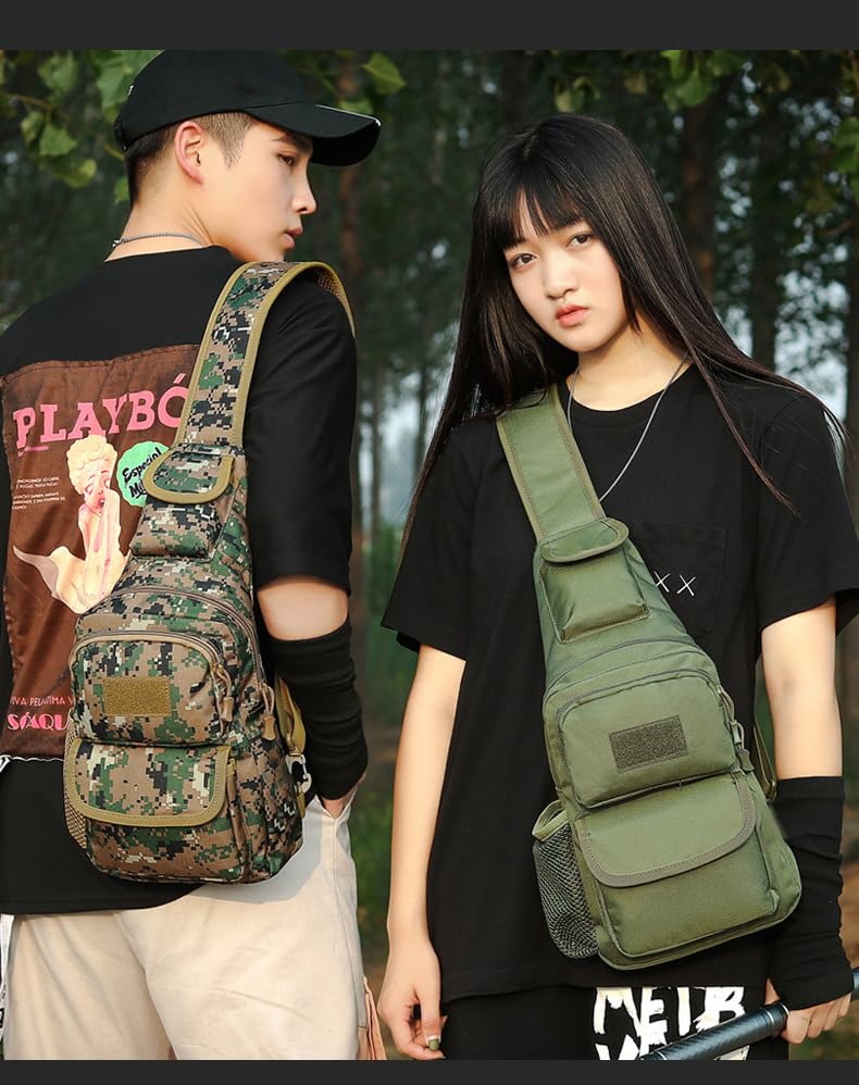 Sling Bag Crossbody Backpack for Men, Tactical Chest Shoulder Bags Daypack | Camouflage Cross Body Bag with Convertible Waterproof Shoulder Strap Trendy Casual Daypacks and Water Bottle Holder Chest Bag - color: Green