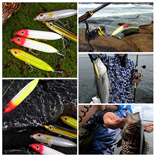 Alwonder Top Water Fishing Lures Kit for Saltwater and Freshwater, Bass Fishing Lures Treble Hooks Hard Baits, Walk-The-Dog Lure Set for Pike, Striper, Speckled Trout