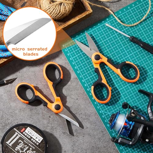Honoson 3 Pcs 5.7" Fishing Scissors Braided Line Cutters Fishing Heavy Duty 3cr13 Non Slip Serrated Edge Scissors Saltwater Freshwater Braid Multi Function Snips for Trimming (Orange) - color: Orange