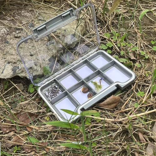 2PACK-Aventik Waterproof Slim Pocket Fly Box Fishing Hook Box Bait Storage Tackle(Small, 8 Magnetic Compartment) - style: M:Grey-8C