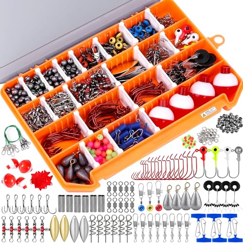 PLUSINNO Fishing Lures, All-in-One Fishing Tackle Box with Tackle Included, Fishing Gear Lure Bait Accessories Kit for Freshwater Bass Trout, Ideal Fishing Gifts for Men, Father & Beginners - color: 263Pcs Fishing Accessories Kit