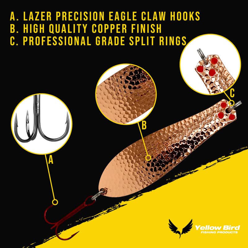 Doctor Spoons Fishing Lures Series - Made in USA - Saltwater & Freshwater - Eagle Claw Hook - Walleye, Bass, Northern, Pike, Salmon, Trout, Striper - Casting, Jigging, Trolling, 3 Pack - color: Hammered Copper, size: 1 7/8" | 1/4 oz