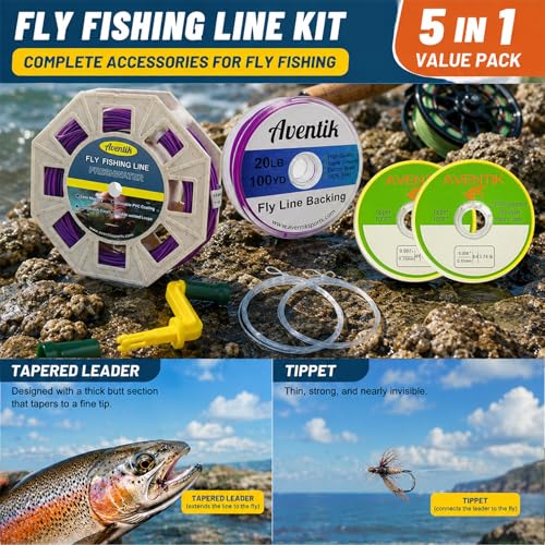 Aventik ProWeight WF Floating Fly Fishing Line Welded Loops Weight Forward Freshwater Trout Fly Line Kit WF 3 4 5 6 7 8 Low Stretch Slick Coating Accurate Casting - color: Grassgreen combo, size: 6F