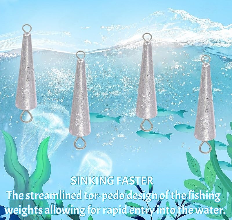 10PCS Fishing Weights Torpedo Sinkers Inline Trolling Sinkers Weights Kit Fishing Sinkers Catfishing Sinkers Saltwater Fishing Torpedo Weights Double Ring Sinkers-1oz(30g) - size: 4.23oz(120g)-4Pcs