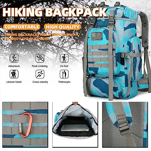 45L Hiking Backpack Waterproof Travel Backpack Lightweight Outdoor Daypack Camping Backpack for Men Women (Blue Camo) - color: Blue Camo