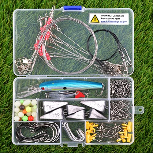 Saltwater Fishing Tackle Kit, 136pcs Surf Fishing Gear Fish Finder Rigs Saltwater Fishing Lures Crankbait Spoon Pyramid Sinker Fishing Hooks Leaders Swivels Ocean Fishing Tackle Accessories