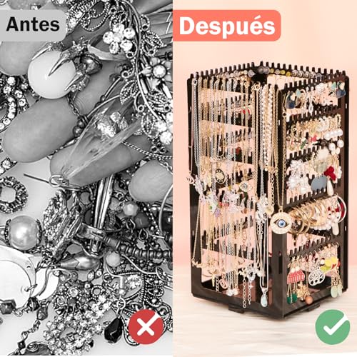 17Dec 360 Rotating Earring Holder Organizer Stand,5 Tiers Acrylic Jewelry Organizers and Storage,Stud Earring Organizers and Storage,212 Holes and 212 Grooves for Earrings Necklaces chain bracelet - color: 5-Tier,Black