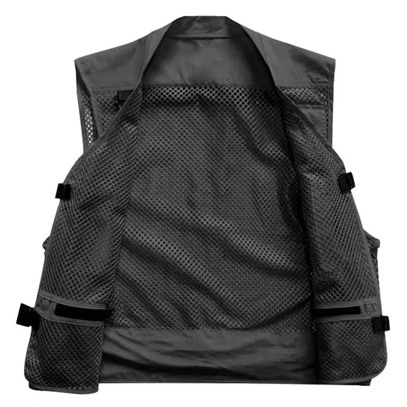 Men Mesh Breathable Multi-Pocket Vest Outdoor Travelers Fly Fishing Photography - color: Black, size: Large