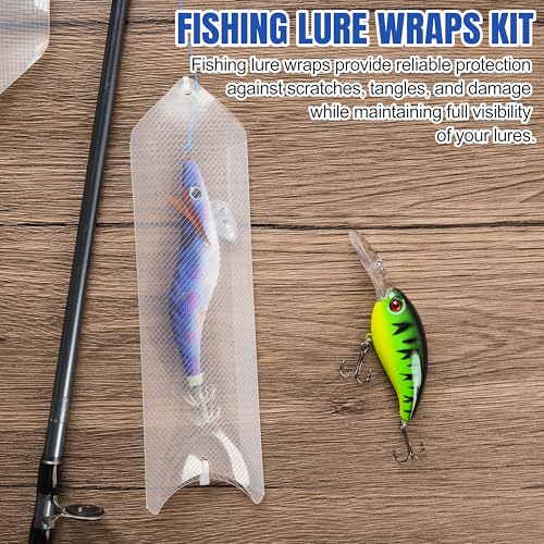 SILANON Fishing Lure Sleeves Wraps 10pcs Durable Clear Lure Sleeves Covers with Nylon Cable Ties Keep Fishing Safe Fishing Hook Covers Bait Storage Protector Easily See Lures for Fishing Rod - size: 10pcs-Large(9.45in*3.11in)