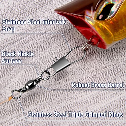 Alwonder 100-Pack Fishing Snap Swivels, Barrel Swivels Fishing Tackle with Snaps Freshwater, Stainless Steel Safty Interlock Snap Swivel Black Nickel Coated Lure Hook Connector Quick Change Clips - size: #3-53LB-1.93"