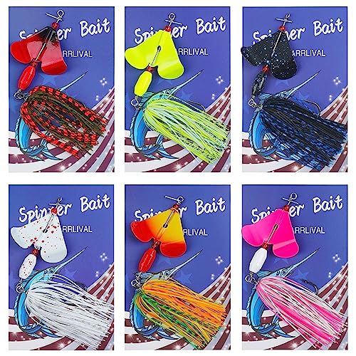 Spinnerbait Fishing Lures Kit Set, 6pcs Bass Fishing Buzzbait Multicolor Bass Trout Salmon Metal Spinner Baits Swim Jigs Freshwater Saltwater Fishing - color: Style B-6pcs