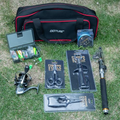 Goture Fishing Rod and Reel Combos, 1.8M-2.7M Carbon Fiber Telescopic Fishing Pole with Spinning Reel, Lures Set, 900D Carrier Bag, Travel Full Kit for Freshwater Saltwater, Beginners & Anglers - color: A1:Fishing Kit with Carrier Bag, size: 7FT/2.1M