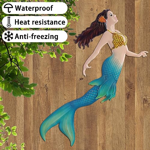 John's Studio Metal Mermaid Sea Wall Decor Outdoor Garden Hanging Art Sculptures Home Ocean Theme Decorations for Kitchen Bathroom and Pool - 14.9Inches - color: Metal Mermaid
