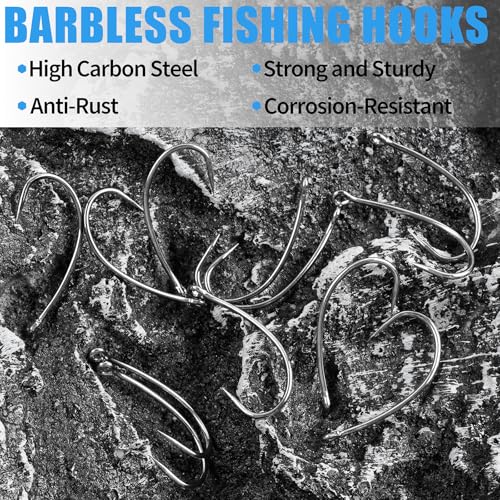 Barbless Fishing Hooks 200pcs High Carbon Steel Circle Curve Shank Trout Carp Fishing No Barb Small Fly Tying Hooks - size: 10#-200pcs