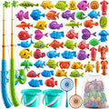 NIPLOOOW Magnetic Fishing Game Pool Toys for Kids 3-5, Water Table Bathtub Kiddie Party Toy with Pole Rod Net Plastic Floating Fish, Outdoor Toys for Kids Age 3 4 5 6 7 8 Year Old - style: 58PCS