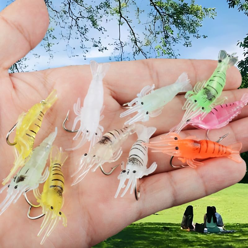 40PCS Fishing Shrimp Lures Artificial Silicone Soft Bait Set Luminous Swimbait Shrimp Fishing Lure with Hooks Fishing Tackle - color: Transparent(10pcs)