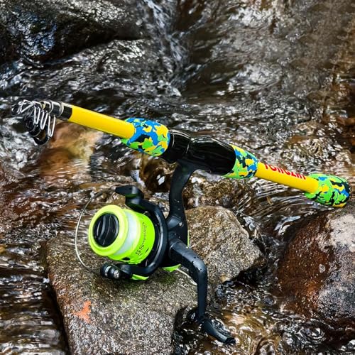 Kids Fishing Rod and Reel Combo,Light Weight Fishing Pole with Spinning Fishing Reel Tackle Bag Lures for Youth,Girls and Boys Good Starter Fishing Kit - color: Yellow