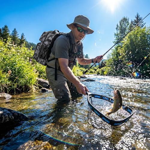 PLUSINNO Fishing Gear- Fishing Rod and Reel Combos, Fishing Backpack, Fishing Net, Fishing Bag with Rod Holders and Tackle Box for Freshwater/Saltwater, Fishing Gifts for Men - style: Black Backpack Tools With Rod&net