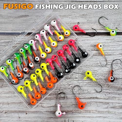 Fishing Jig Head Hooks Round Ball Head Jigs Hook Crappie Jig Lure Hook Kit Fishing Lures Jig Head Baits Assorted 1/32oz, 1/16oz, 1/8oz, 1/4oz, 3/8oz - size: 1/32oz,40 pack