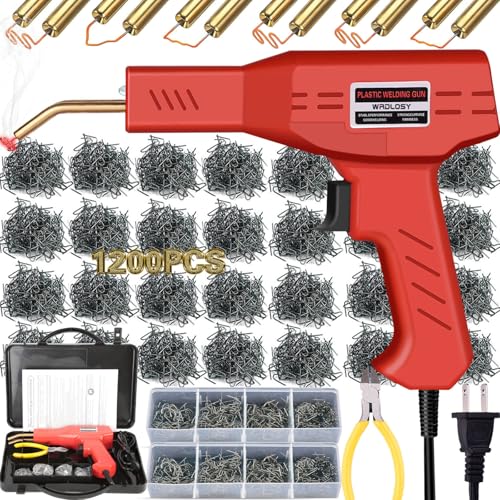Plastic Welder, 1200PCS Staples, Plastic Welding Kit, Must Have for DIYers, Instant On/Off, Welder Kit, Bumper Repair, Portable Toolbox (Red) - color: Red