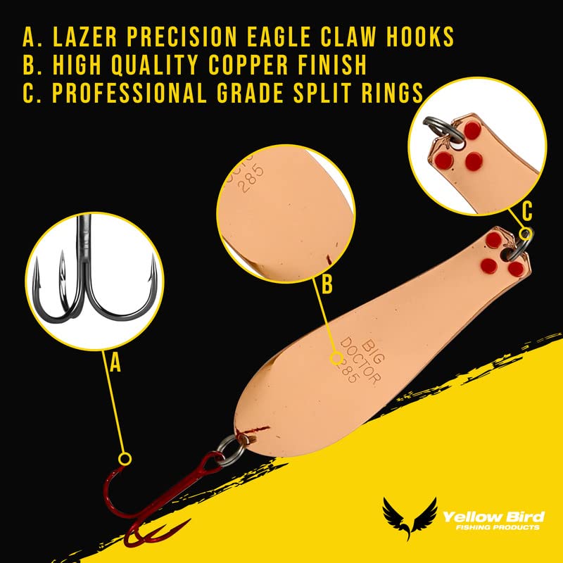 Doctor Spoons Fishing Lures Series - Made in USA - Saltwater & Freshwater - Eagle Claw Hook - Walleye, Bass, Northern, Pike, Salmon, Trout, Striper - Casting, Jigging, Trolling, 3 Pack - color: Copper, size: 1 7/8" | 1/4 oz