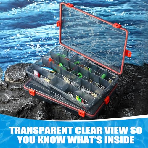 Wonderjune 6 Pack Fishing Tackle Boxes Waterproof 3600 and 3700 Tackle Trays with Removable Dividers Plastic Storage Organizer Bait Vault Camouflage Box for Freshwater Saltwater (Orange,3700) - color: Orange, size: 3700