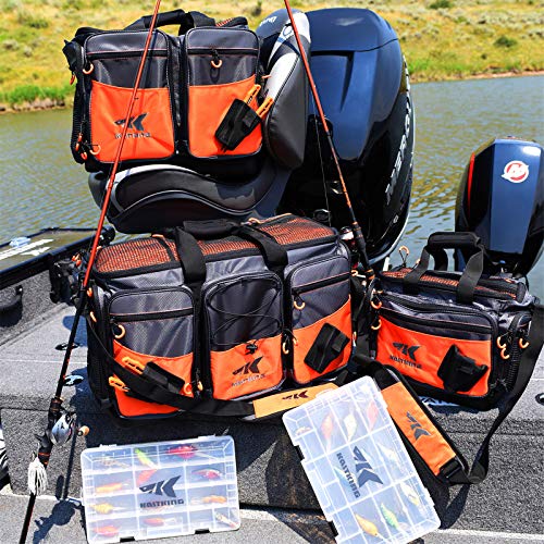 KastKing Fishing Gear & Tackle Bags - Saltwater Resistant Fishing Bags - Fishing Tackle Storage Bags - color: B1: Large-Lunker (Without Trays, 19.7"x13"x10.6")-Orange