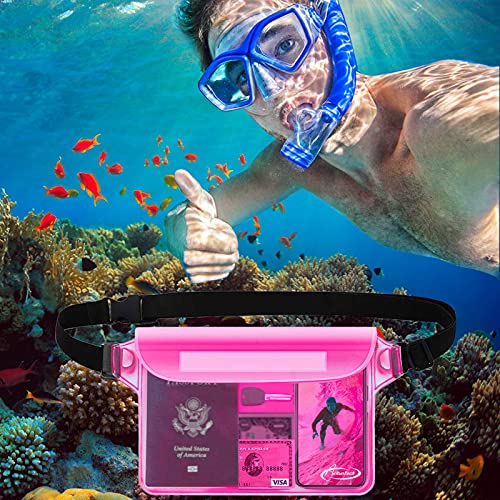 AiRunTech Waterproof Sling Shoulder Bag for Women Men, Amusement Theme Park Mexico Cancun Vacation Essentials Accessories Must Haves,Waterproof Pouch for Phone Passport Wallet Purse with Waist Strap - color: Black + Pink