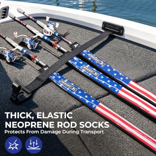 KastKing MeshGuard Rod Socks, Fishing Rod Sleeve, Neoprene Fishing Pole Sleeve, Fishing Rod Covers, Built-in Hanging Loop & Adjustable Lanyard, Fits Casting, Spinning, & Fly Rods - color: Flag 1 Pcs, style: Spinning