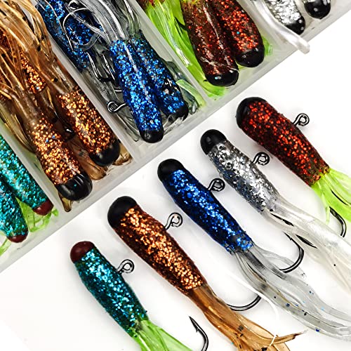 Crappie Lures Tube Lures Jigs Heads Worms Swimbaits Kit, 165, 124, 50 Pcs Pre-Rigged Crappie Jigs Tube Hooks Soft Plastic Grub Worms Baits for Bass Trout Freshwater Saltwater Fishing - color: 25 Pcs - Pre-Rigged Tube lures