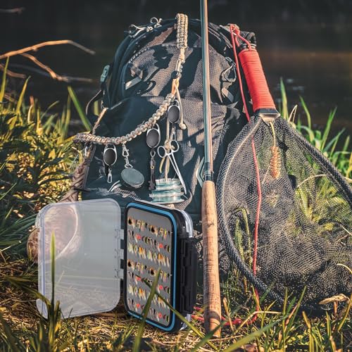 Pickmesh 7 Pcs Fly Fishing Tools Kit and Accessories, Fly Fishing Box, Fly Fishing Tippet Spool Holder, Fly Fishing Nipper, 2 Fishing Zinger Retractor, Fly Fishing Forceps and Fishing Lanyard