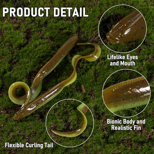 Dr.Fish 5 Pack Sand EEL Lures Saltwater Soft Fishing Lures Swimbait 6 Inch 3/8oz Surf Fishing Creature Baits Soft Plastic Artificial Ribbontail Worm - color: Green/Blue Flash